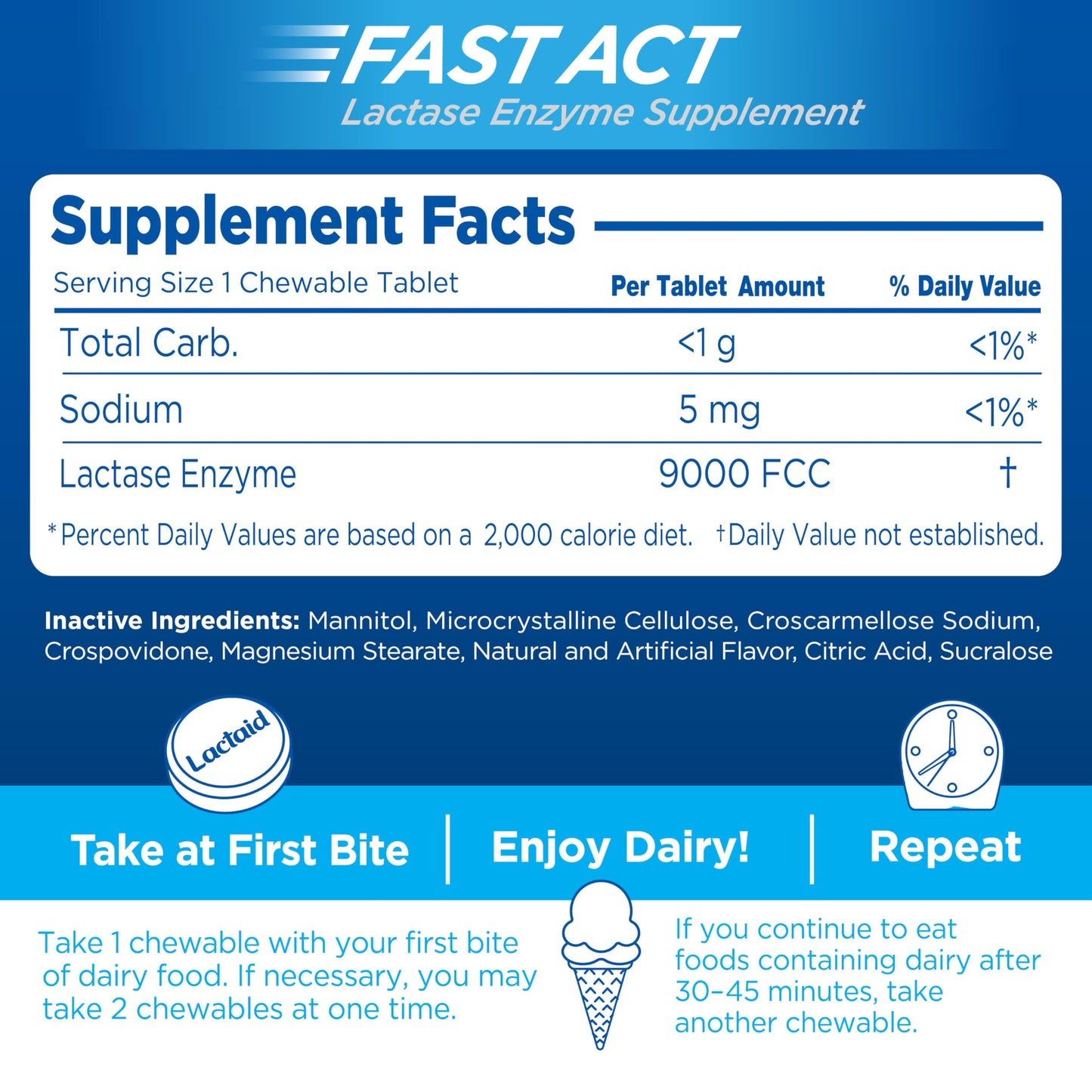 Lactaid Fast Act Vanilla Twist Chewables — Lactase Enzyme for Lactose Intolerance, 60 Count