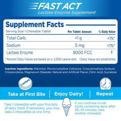 Lactaid Fast Act Vanilla Twist Chewables — Lactase Enzyme for Lactose Intolerance, 60 Count