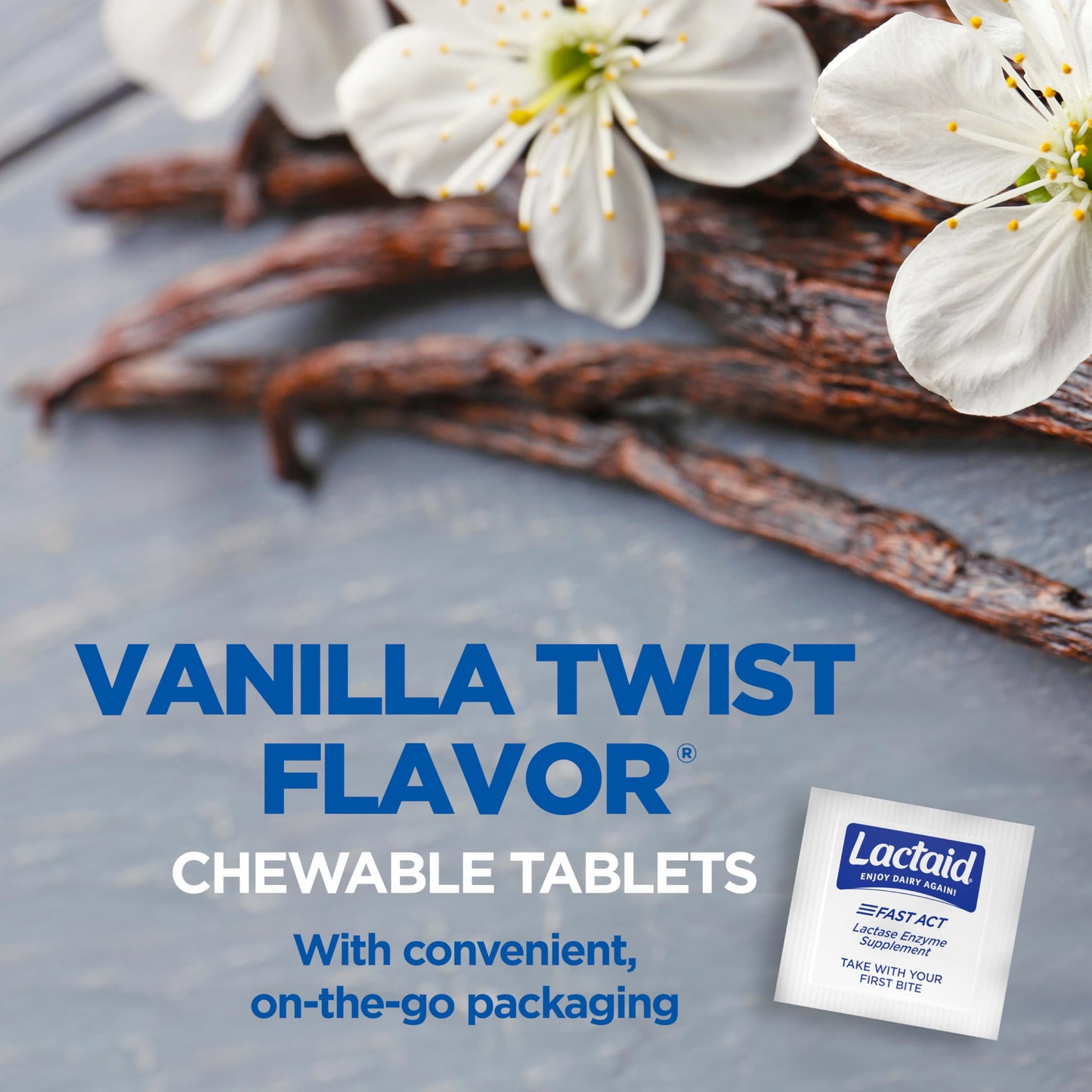Lactaid Fast Act Vanilla Twist Chewables — Lactase Enzyme for Lactose Intolerance, 60 Count