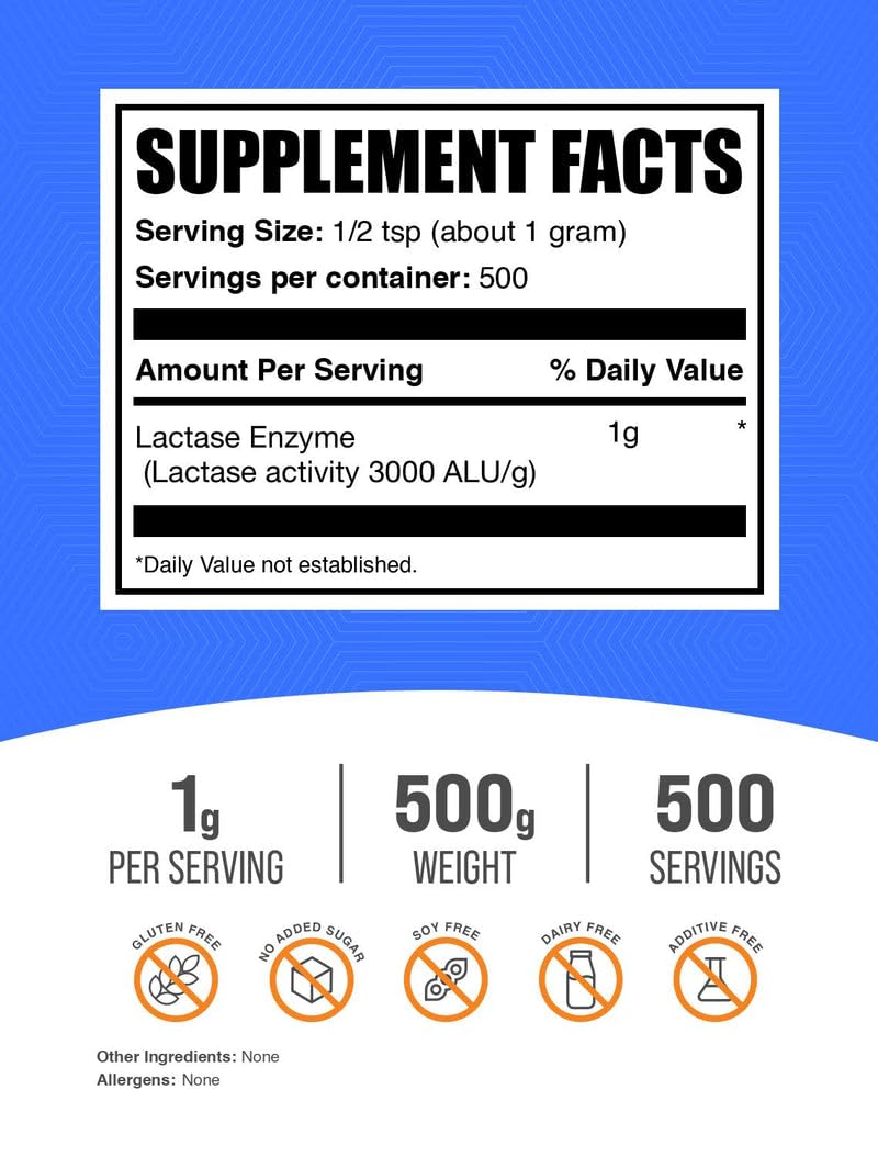 Lactase Enzyme Powder 3000 ALU (500 g) – Gluten Free Digestive Support | BulkSupplements