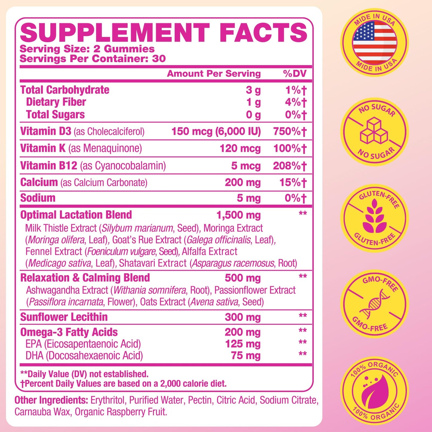 Lactation Gummies - Postpartum Support, Milk Thistle, Ashwagandha & Omega-3 | Sugar Free, Vegan, 60 Count