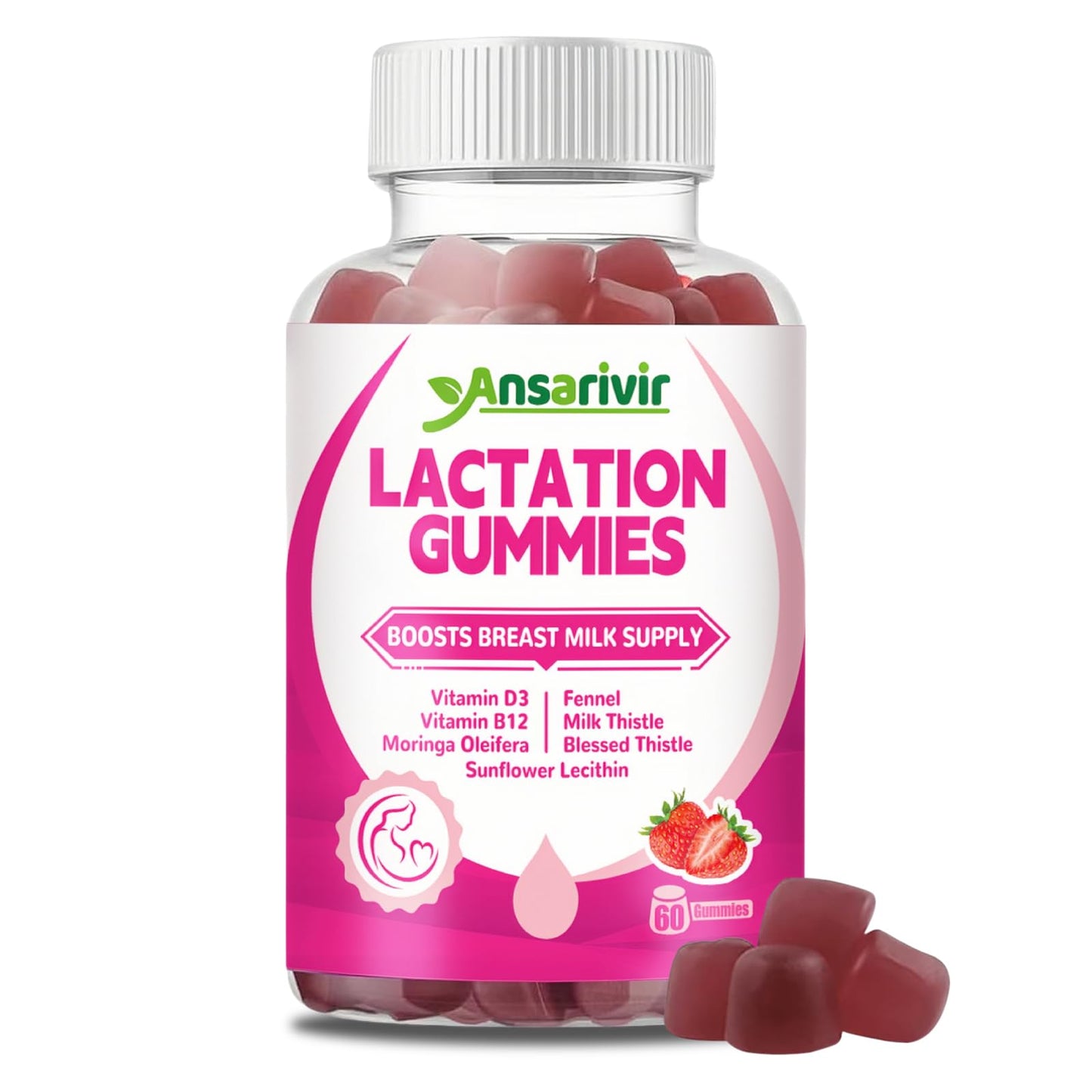 Lactation Gummies – Moringa, Fennel, Milk Thistle, D3 & B12 – 60 Gummies for Breastfeeding & Milk Supply