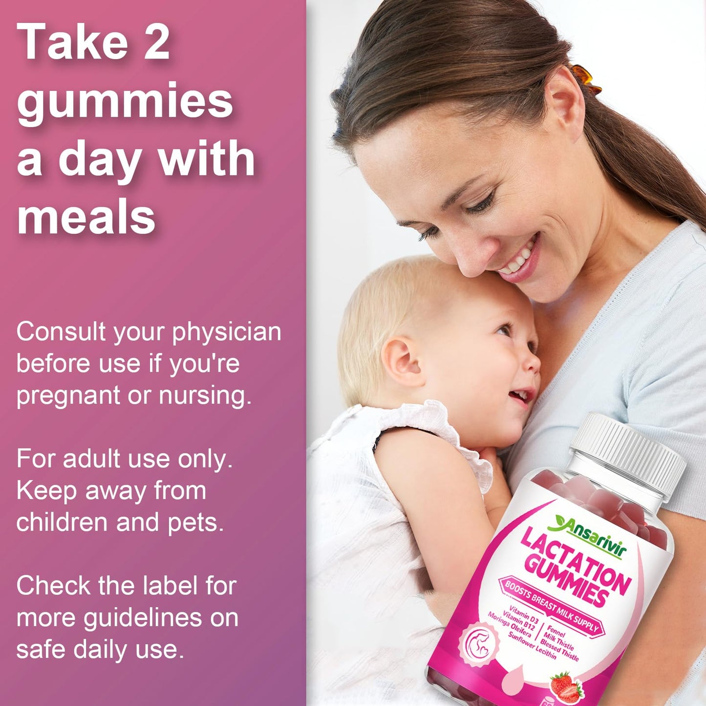 Lactation Gummies – Moringa, Fennel, Milk Thistle, D3 & B12 – 60 Gummies for Breastfeeding & Milk Supply