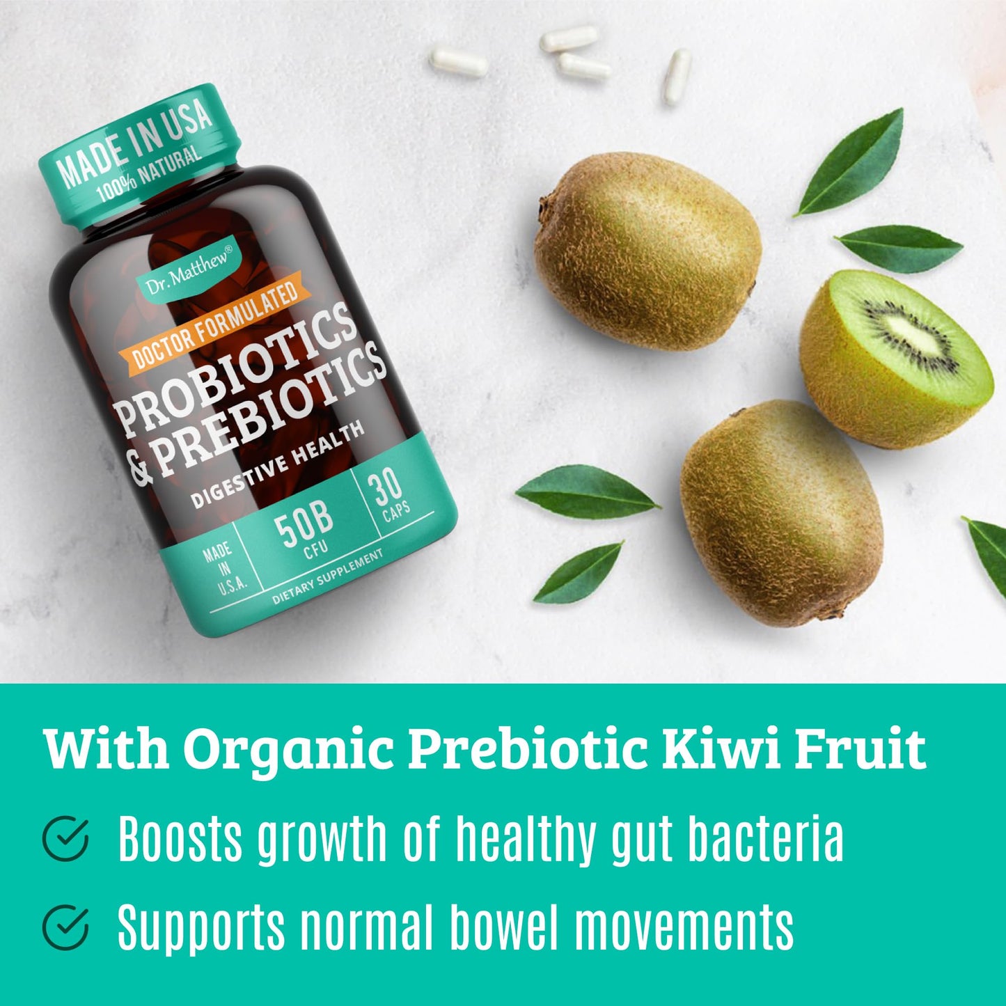 Prebiotics & Probiotics for Digestive Health | 15 Strains, 50B CFU