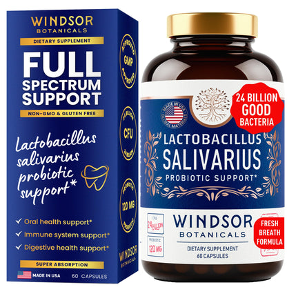 Lactobacillus Salivarius Probiotic 24bn CFU for Teeth & Gums - Bad Breath, Immune & Digestive Health - 60 Capsules
