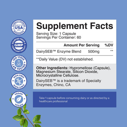 Lactose Intolerance Pills - 60 Days Supply | Fast Acting Dairy Digestive Enzymes