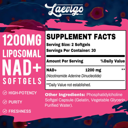 Laevigo Liposomal NAD+ 1200mg – High Absorption NAD+ Supplement for Energy & Longevity | 120 Softgels