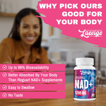 Laevigo Liposomal NAD+ 1200mg – High Absorption NAD+ Supplement for Energy & Longevity | 120 Softgels