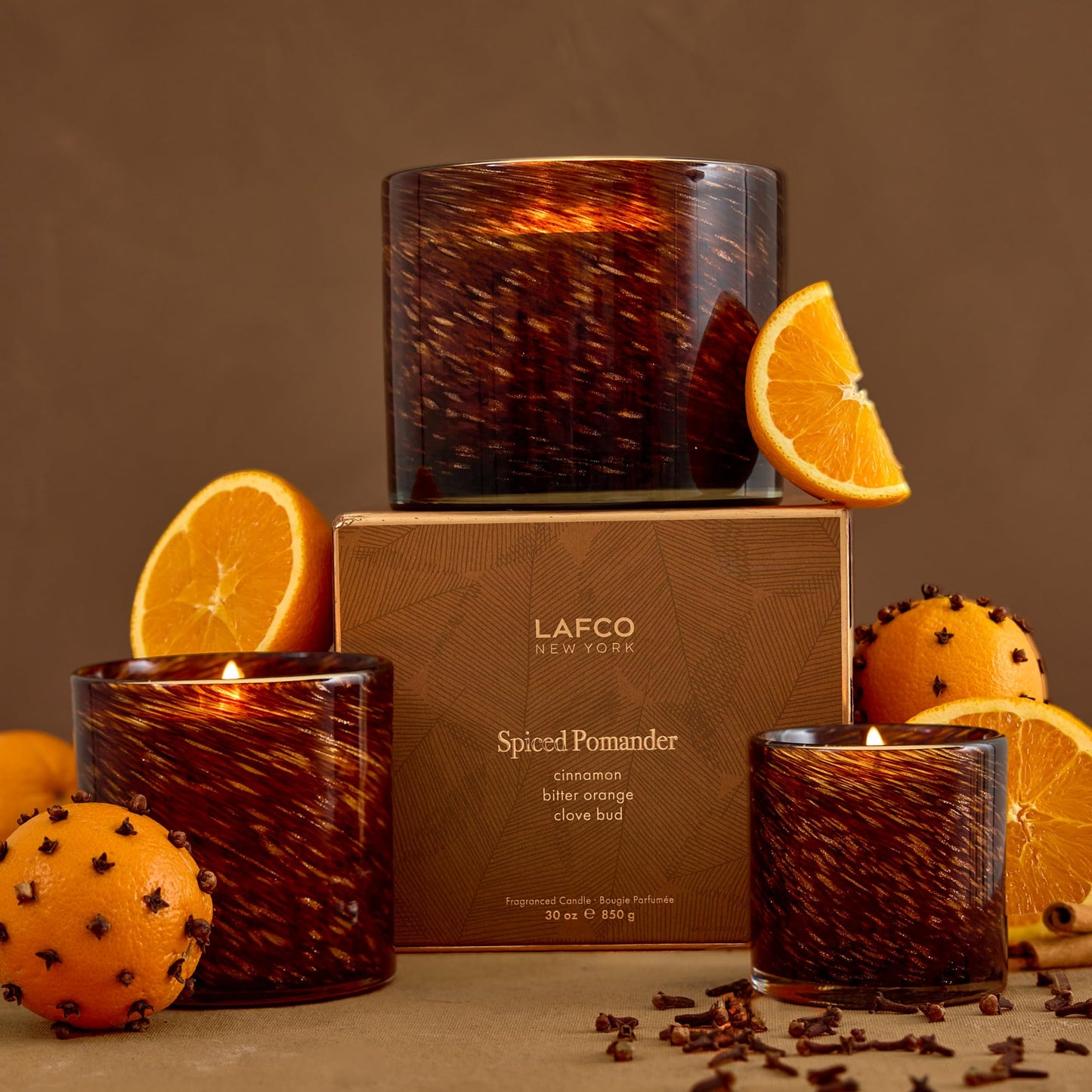 LAFCO New York Holiday Signature Fall Candle – Spiced Pomander | 15.5 oz, 90-Hour Burn, Reusable Hand-Blown Glass Vessel, Made in The USA