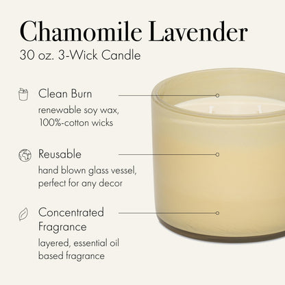 LAFCO New York Chamomile Lavender 3-Wick Candle – 30 oz, USA Made