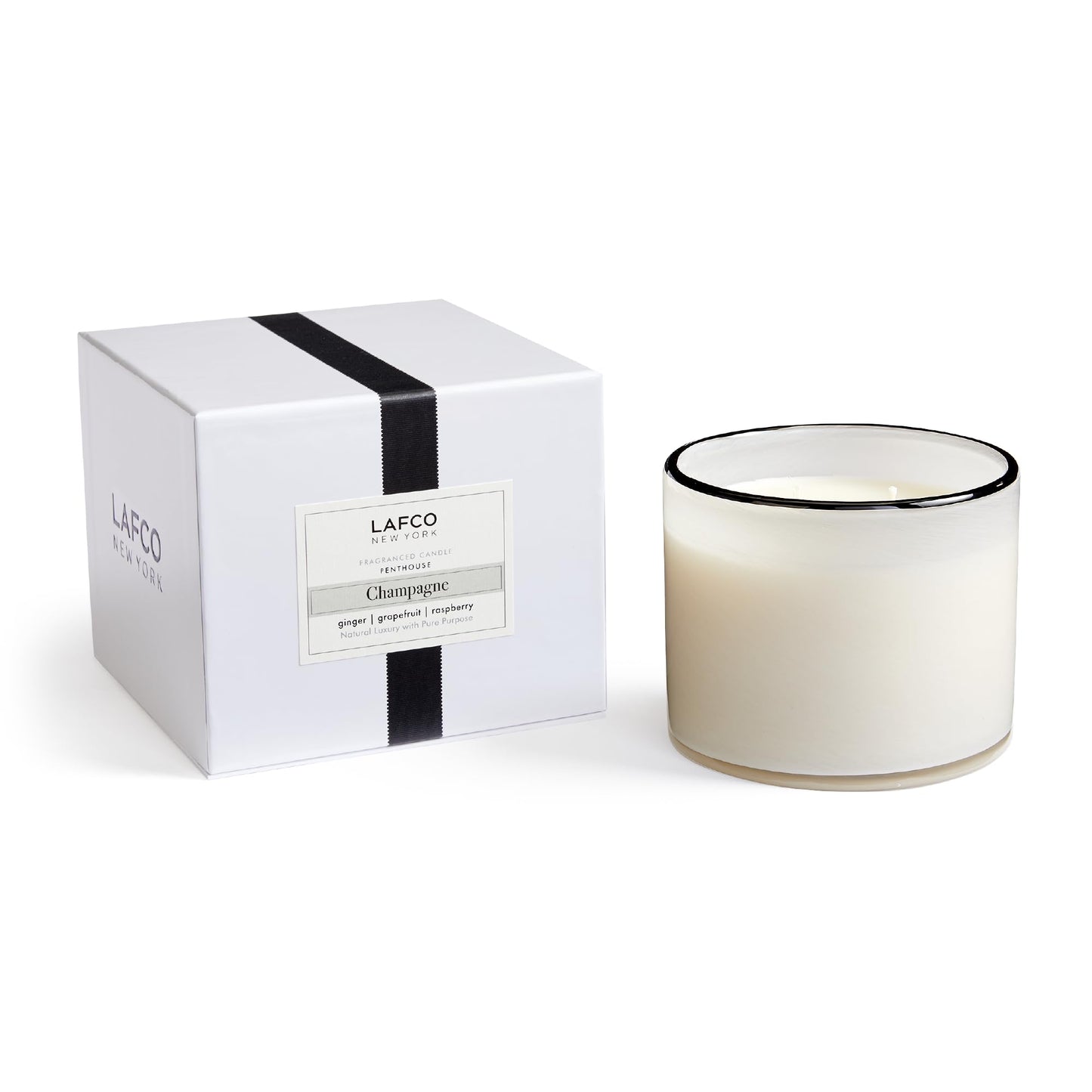 LAFCO New York Champagne 3-Wick Candle – 30 oz, 120-Hour Burn Time, Reusable Hand-Blown Glass Vessel | Made in USA