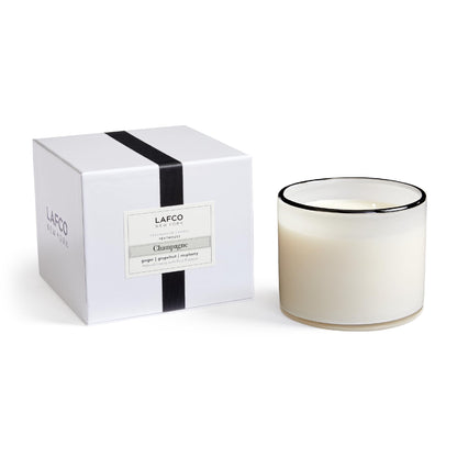 LAFCO New York Champagne 3-Wick Candle – 30 oz, 120-Hour Burn Time, Reusable Hand-Blown Glass Vessel | Made in USA