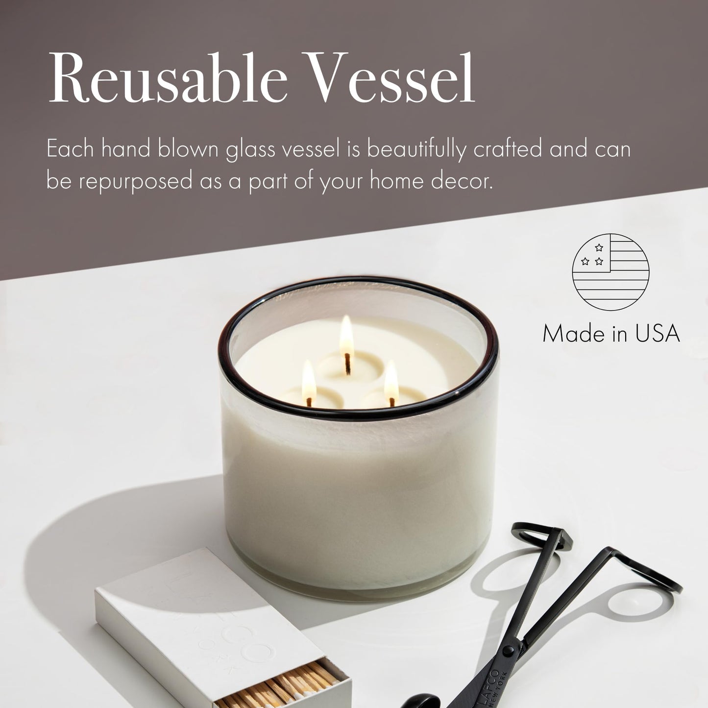 LAFCO New York Champagne 3-Wick Candle – 30 oz, 120-Hour Burn Time, Reusable Hand-Blown Glass Vessel | Made in USA