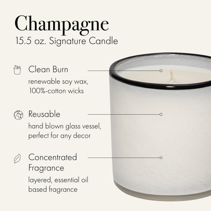 LAFCO New York Champagne Signature Candle – 15.5 oz, 90-Hour Burn, Reusable Glass Vessel