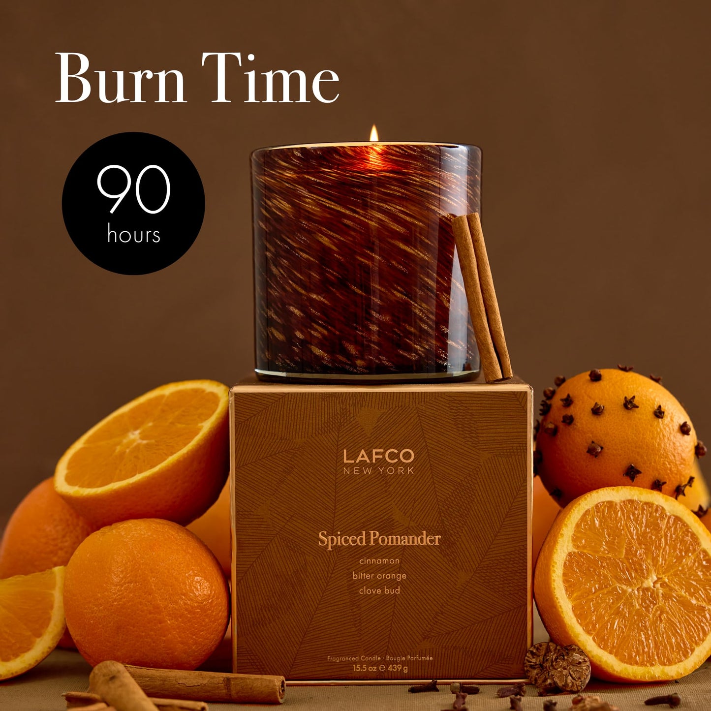 LAFCO New York Holiday Signature Fall Candle – Spiced Pomander | 15.5 oz, 90-Hour Burn, Reusable Hand-Blown Glass Vessel, Made in The USA