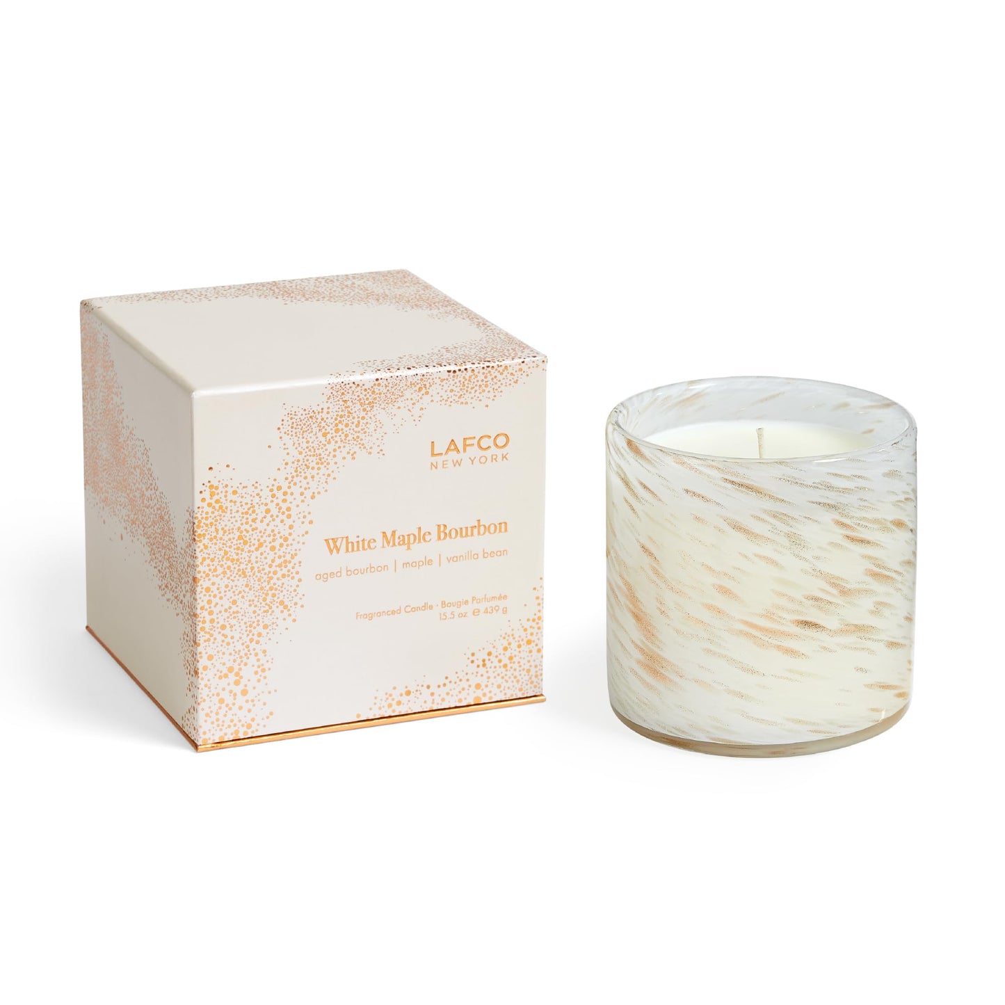 LAFCO New York Holiday Signature Candle – White Maple Bourbon (15.5 oz, 90-Hour Burn) | Reusable Hand-Blown Glass Vessel | Made in USA