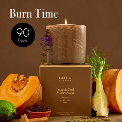 LAFCO New York Holiday Signature Fall Candle | Pumpkin Seed & Sandalwood – 15.5 oz | 90-Hour Burn Time | Reusable Hand-Blown Glass Vessel | Made in USA