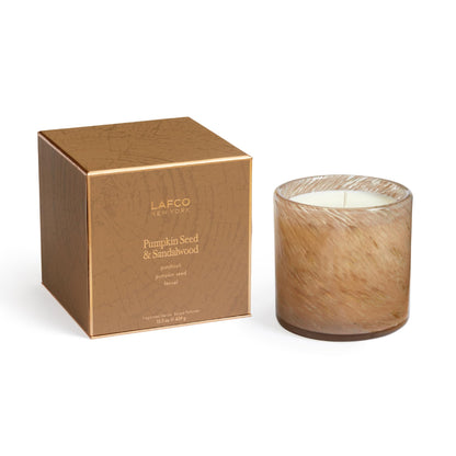 LAFCO New York Holiday Signature Fall Candle | Pumpkin Seed & Sandalwood – 15.5 oz | 90-Hour Burn Time | Reusable Hand-Blown Glass Vessel | Made in USA