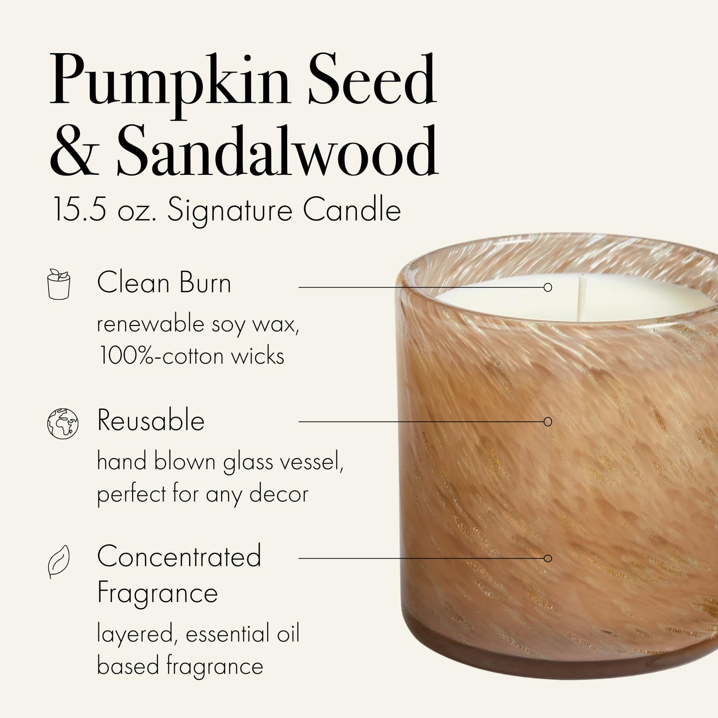 LAFCO New York Holiday Signature Fall Candle | Pumpkin Seed & Sandalwood – 15.5 oz | 90-Hour Burn Time | Reusable Hand-Blown Glass Vessel | Made in USA