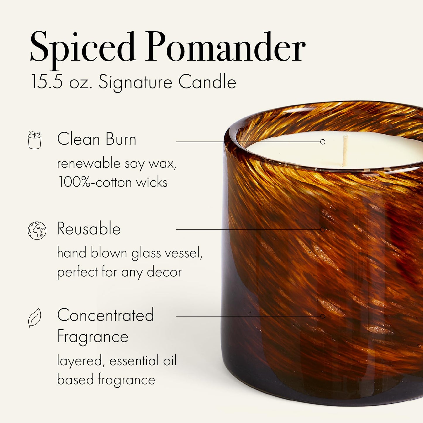 LAFCO New York Holiday Signature Fall Candle – Spiced Pomander | 15.5 oz, 90-Hour Burn, Reusable Hand-Blown Glass Vessel, Made in The USA