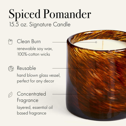 LAFCO New York Holiday Signature Fall Candle – Spiced Pomander | 15.5 oz, 90-Hour Burn, Reusable Hand-Blown Glass Vessel, Made in The USA