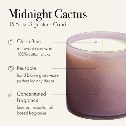 LAFCO New York Midnight Cactus Signature Candle - 15.5 oz - 90-Hour Burn - Hand Blown Glass Vessel - Made in USA
