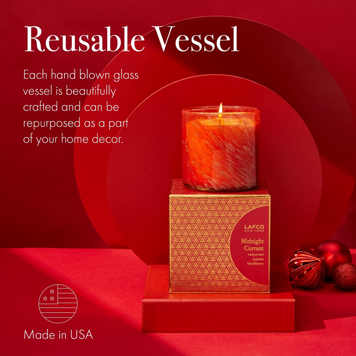 LAFCO New York Holiday Signature Candle Midnight Currant – 15.5oz, 90-Hour Burn, Reusable Glass Vessel