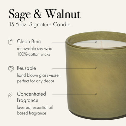 LAFCO New York Signature Candle: Sage & Walnut – 15.5 oz, 90-Hour Burn