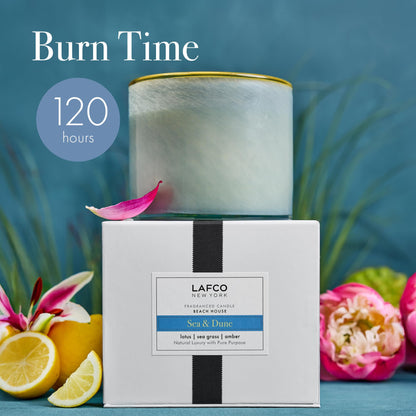 LAFCO New York Sea & Dune 3-Wick Candle - 30 oz, Hand-Blown Glass Vessel, Made in USA, 120-Hour Burn