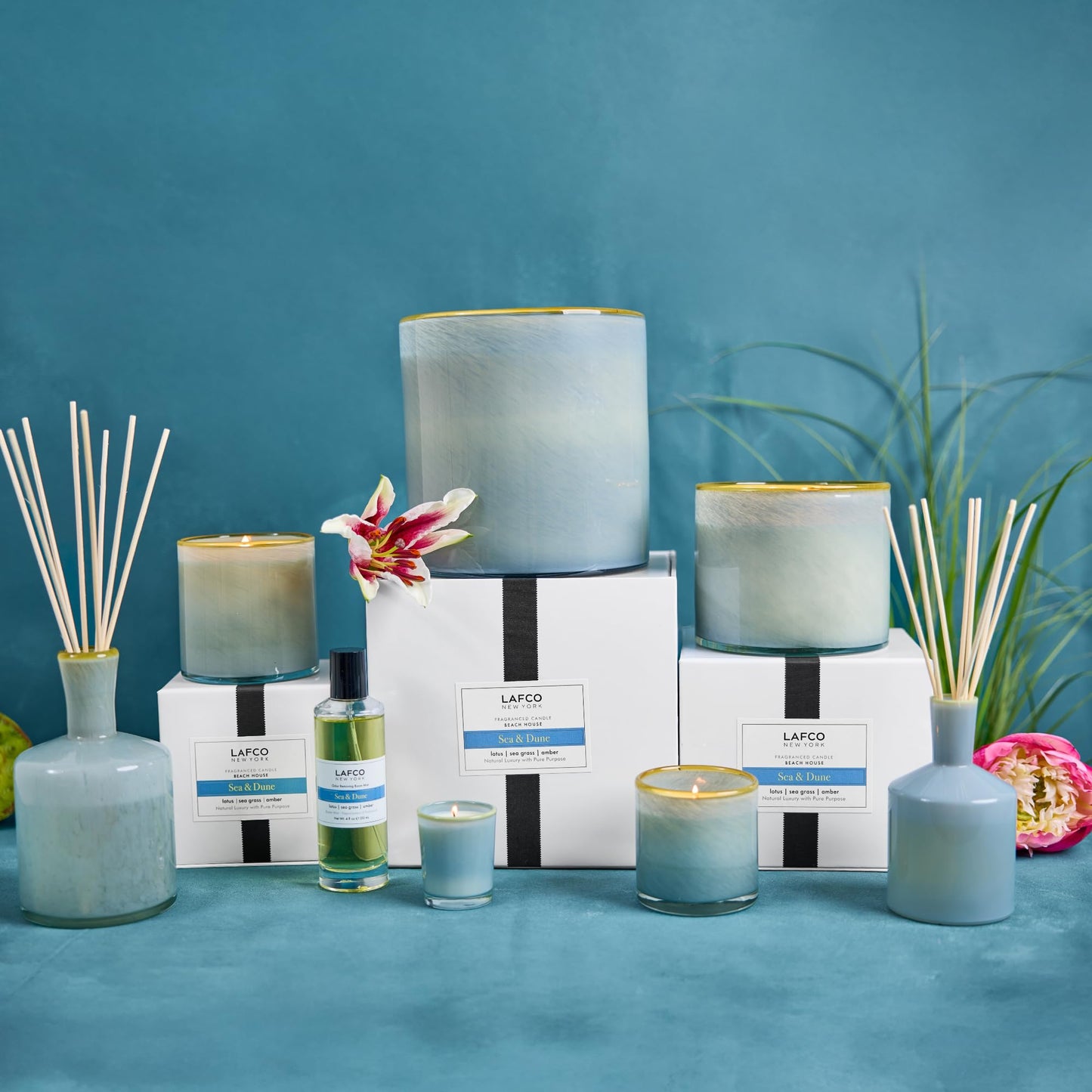 LAFCO New York Signature Candle Sea & Dune 2-Pack • 15.5 oz Each • 90-Hour Burn • Hand Blown Glass Vessel • Made in USA