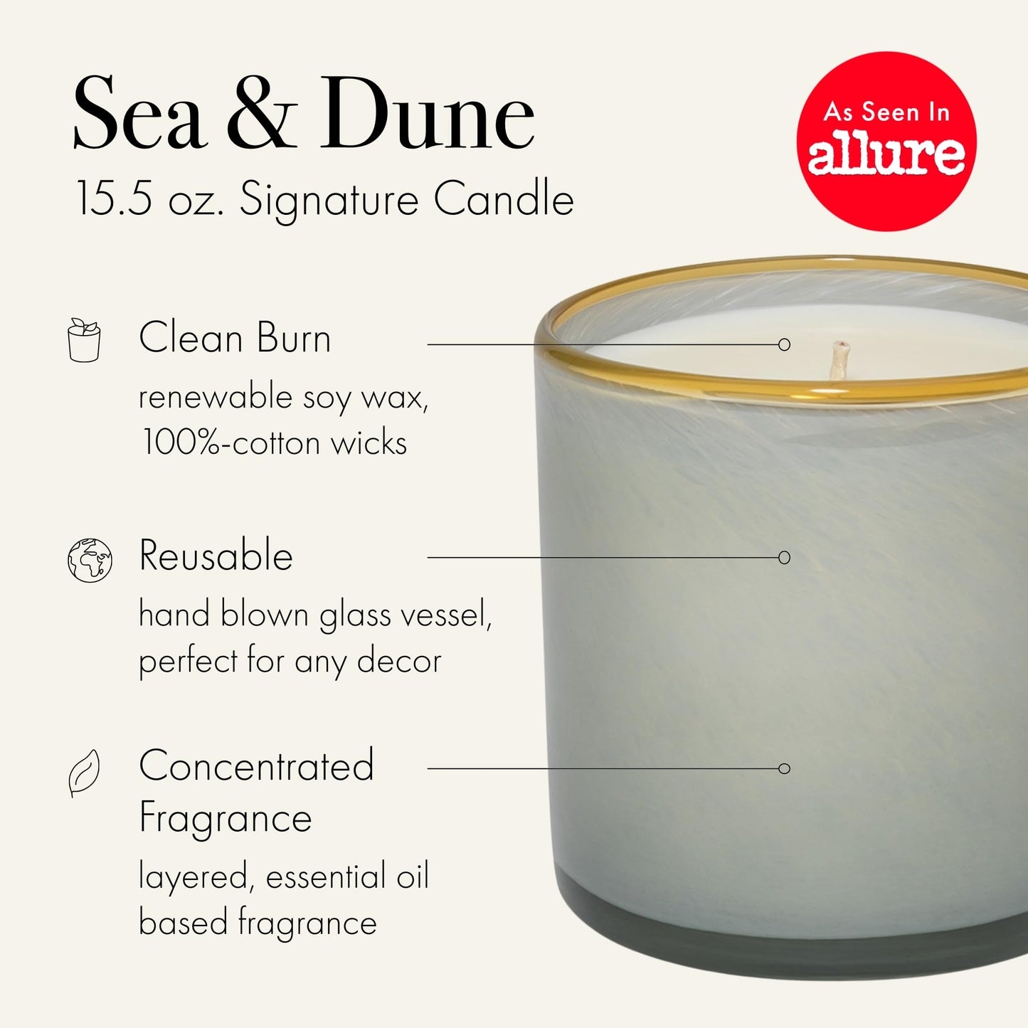 LAFCO New York Signature Candle Sea & Dune 2-Pack • 15.5 oz Each • 90-Hour Burn • Hand Blown Glass Vessel • Made in USA