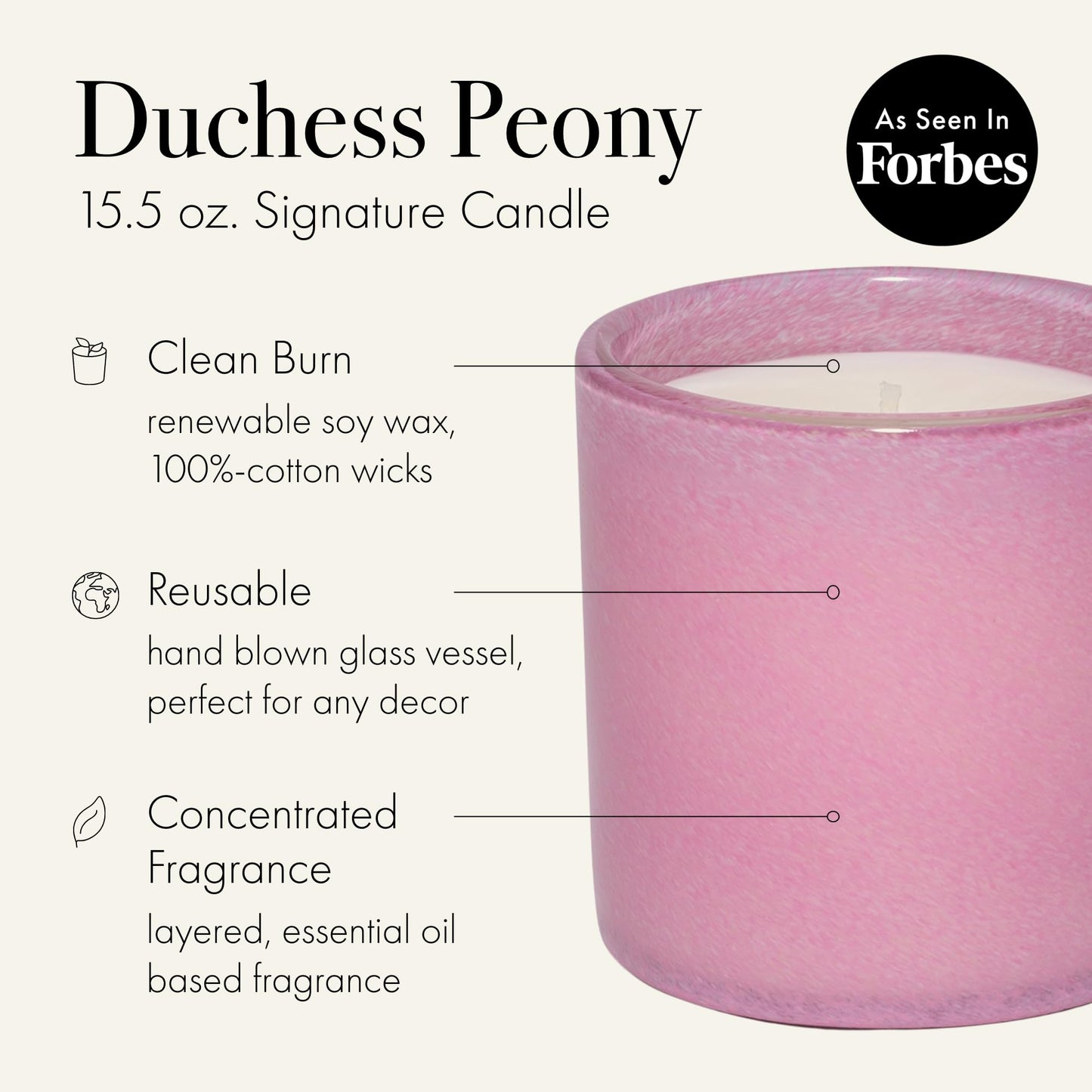 LAFCO New York Signature Candle Duchess Peony - 15.5 oz | 90-Hour Burn Time | Reusable Hand-Blown Glass Vessel | Made in The USA