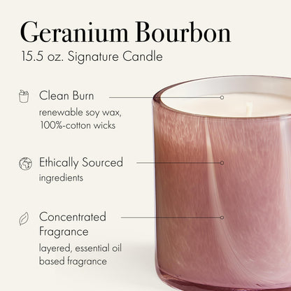LAFCO New York Signature Candle Geranium Bourbon – 15.5 oz, 90-Hour Burn Time