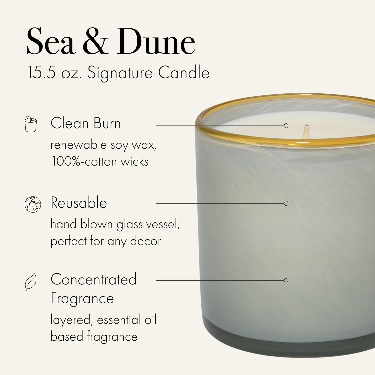 LAFCO New York Signature Candle Sea & Dune – 15.5 oz, 90-Hour Burn, Reusable Glass Vessel
