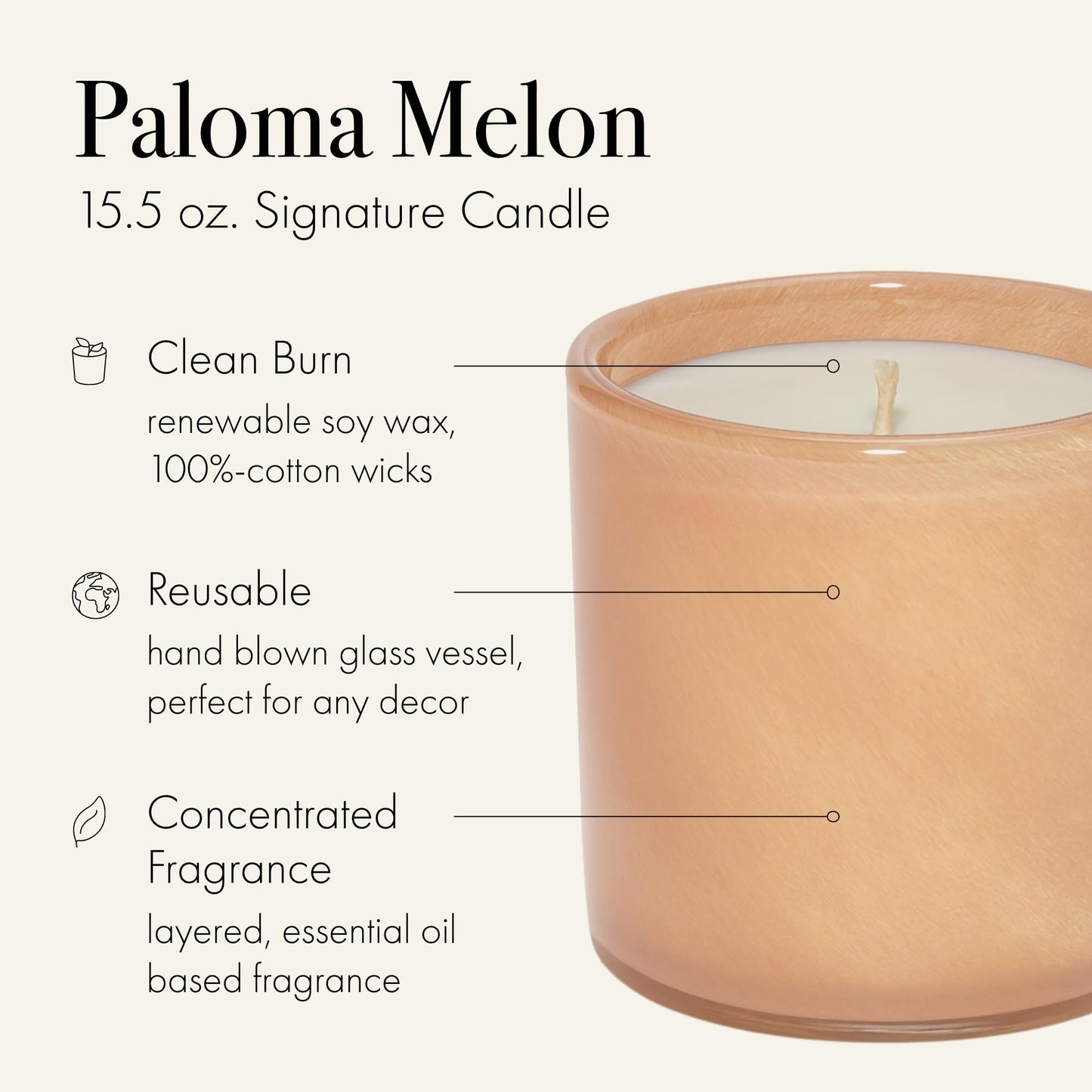 LAFCO New York Signature Candle Paloma Melon - 15.5 oz, 90-Hour Burn, Reusable Glass Vessel, Made in USA