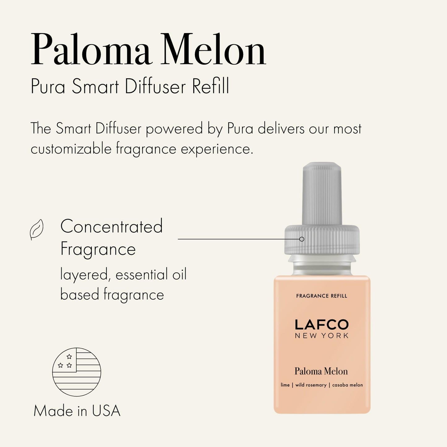 LAFCO New York Pura Smart Device Refill Paloma Melon – Up to 2 Weeks Fragrance Life | Made in USA