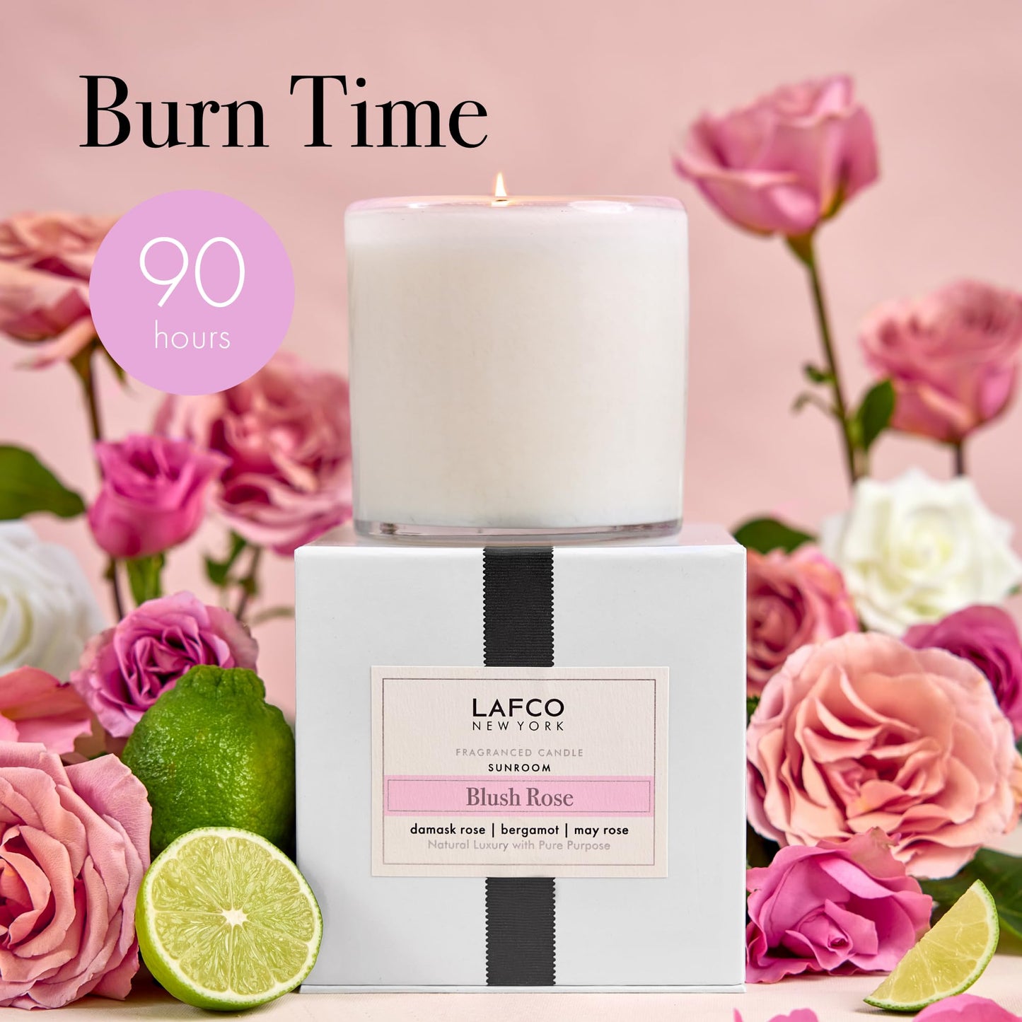 LAFCO New York Signature Candle – Blush Rose (15.5 oz, 90-Hour Burn Time)