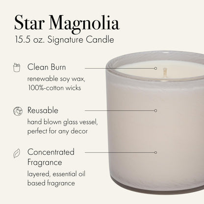 LAFCO New York Signature Candle Star Magnolia - 15.5 oz, 90-Hour Burn, USA Made
