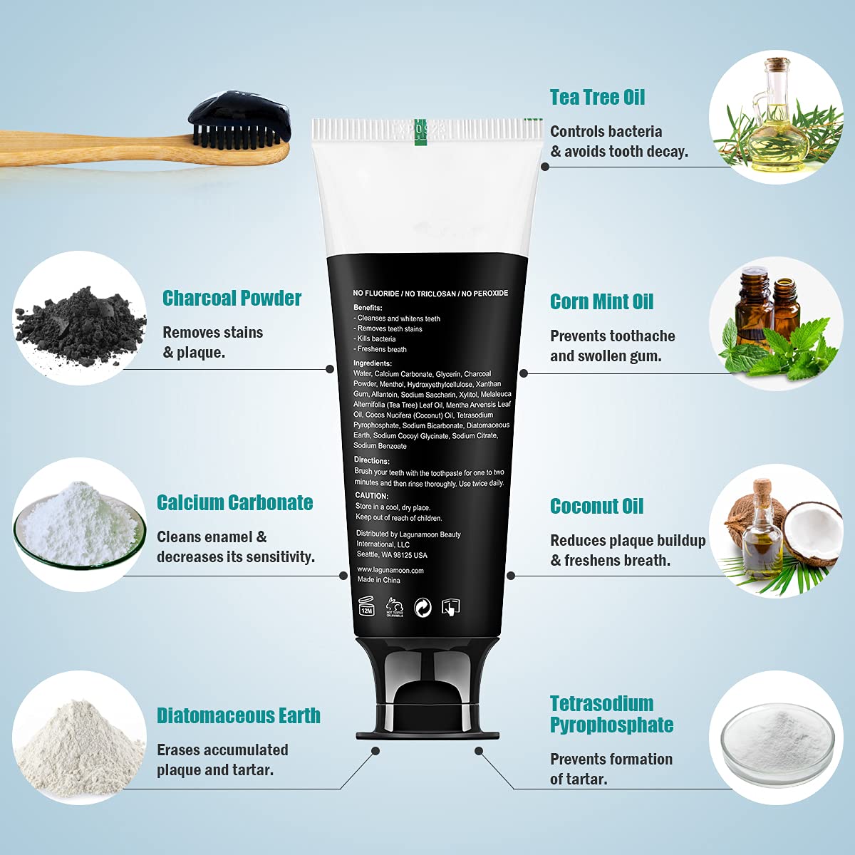 Lagunamoon Charcoal Toothpaste for Sensitive Teeth – No Peroxide