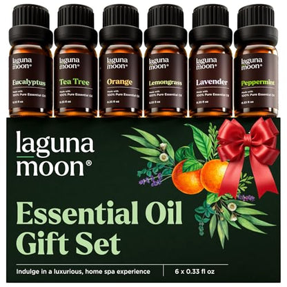 Lagunamoon 6x10ml Essential Oils Christmas Set – Peppermint, Tea Tree, Lavender, Eucalyptus, Orange, Lemongrass