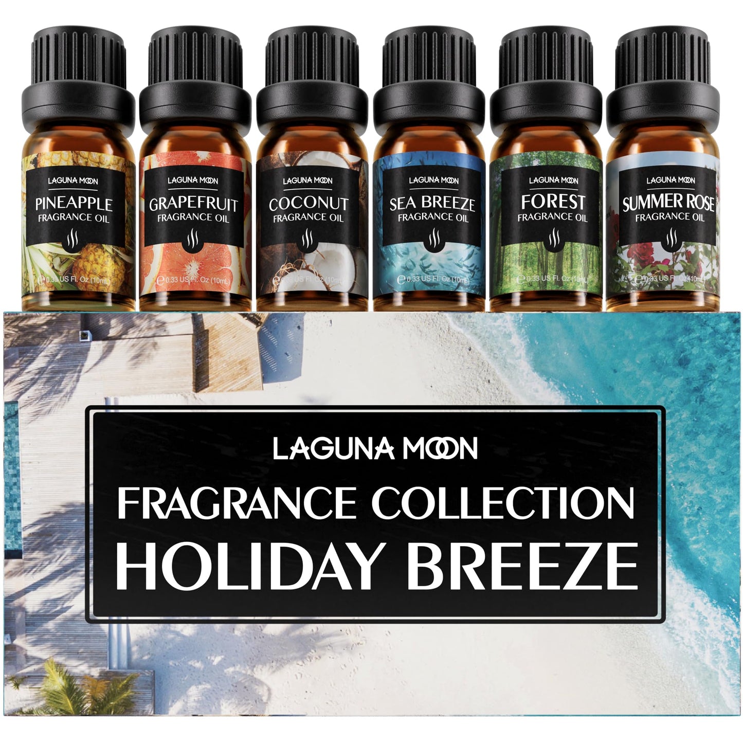 Lagunamoon Summer Essential Oils Set – Holiday Breeze Gift (10ml) Coconut, Pineapple, Grapefruit