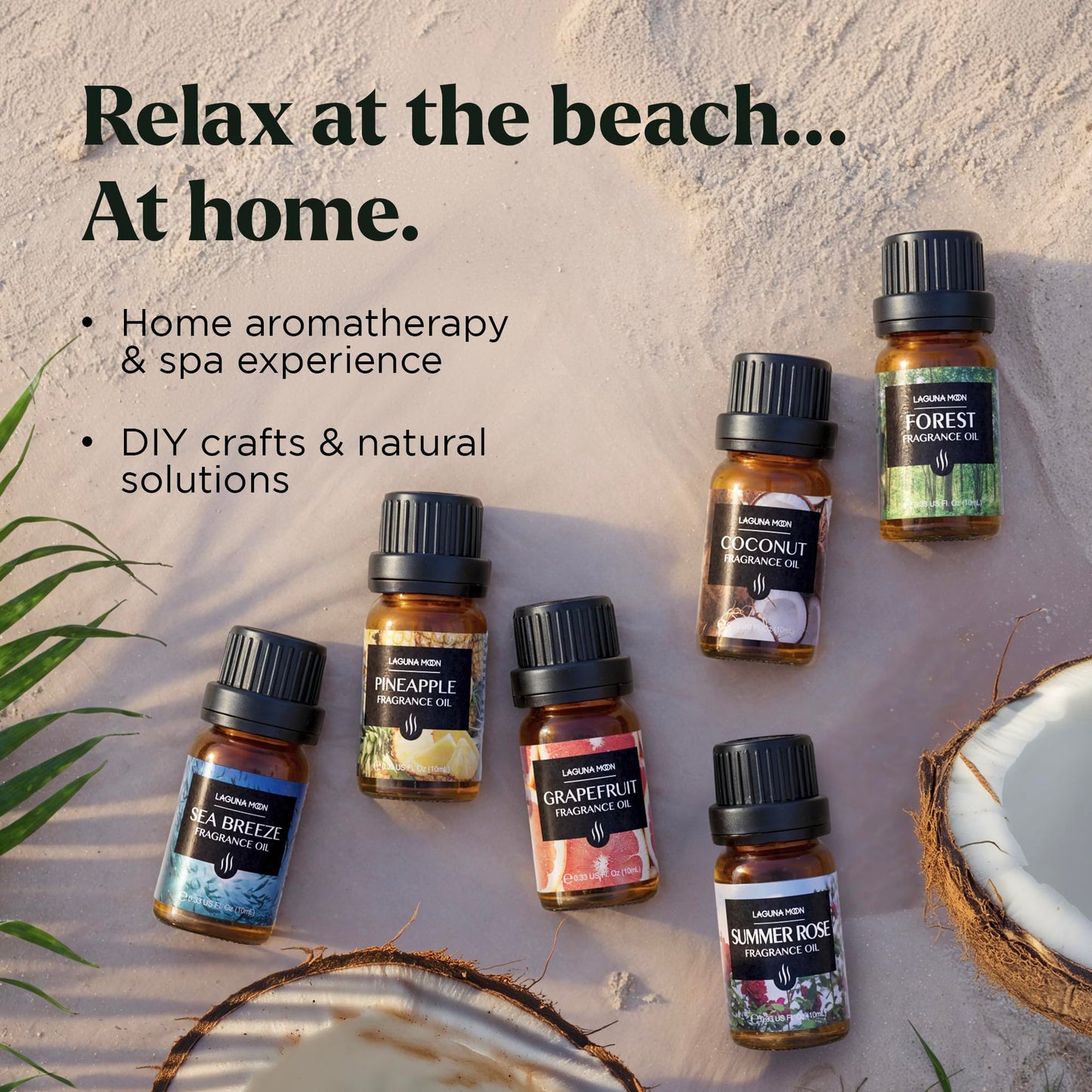 Lagunamoon Summer Essential Oils Set – Holiday Breeze Gift (10ml) Coconut, Pineapple, Grapefruit