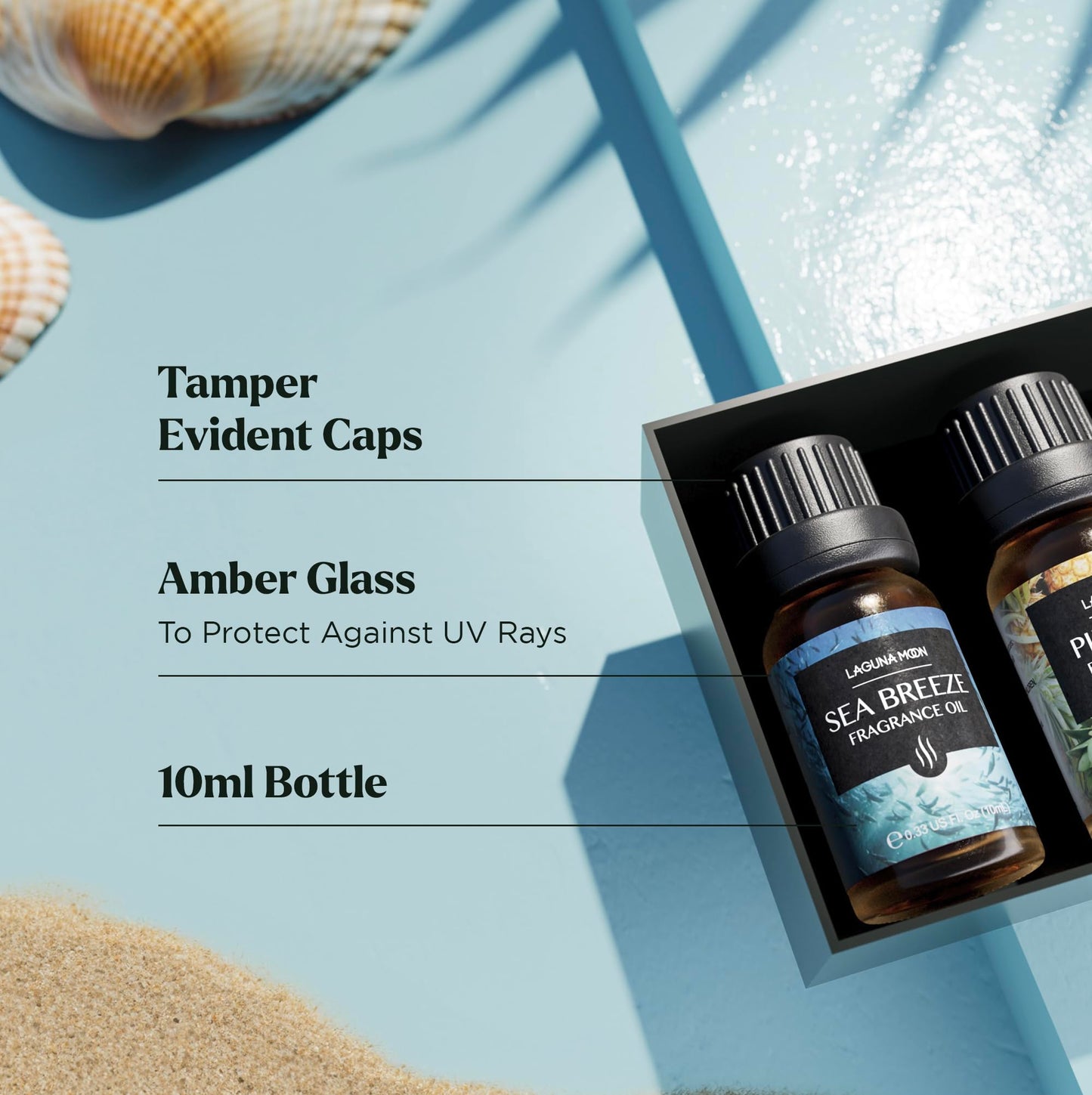 Lagunamoon Summer Essential Oils Set – Holiday Breeze Gift (10ml) Coconut, Pineapple, Grapefruit