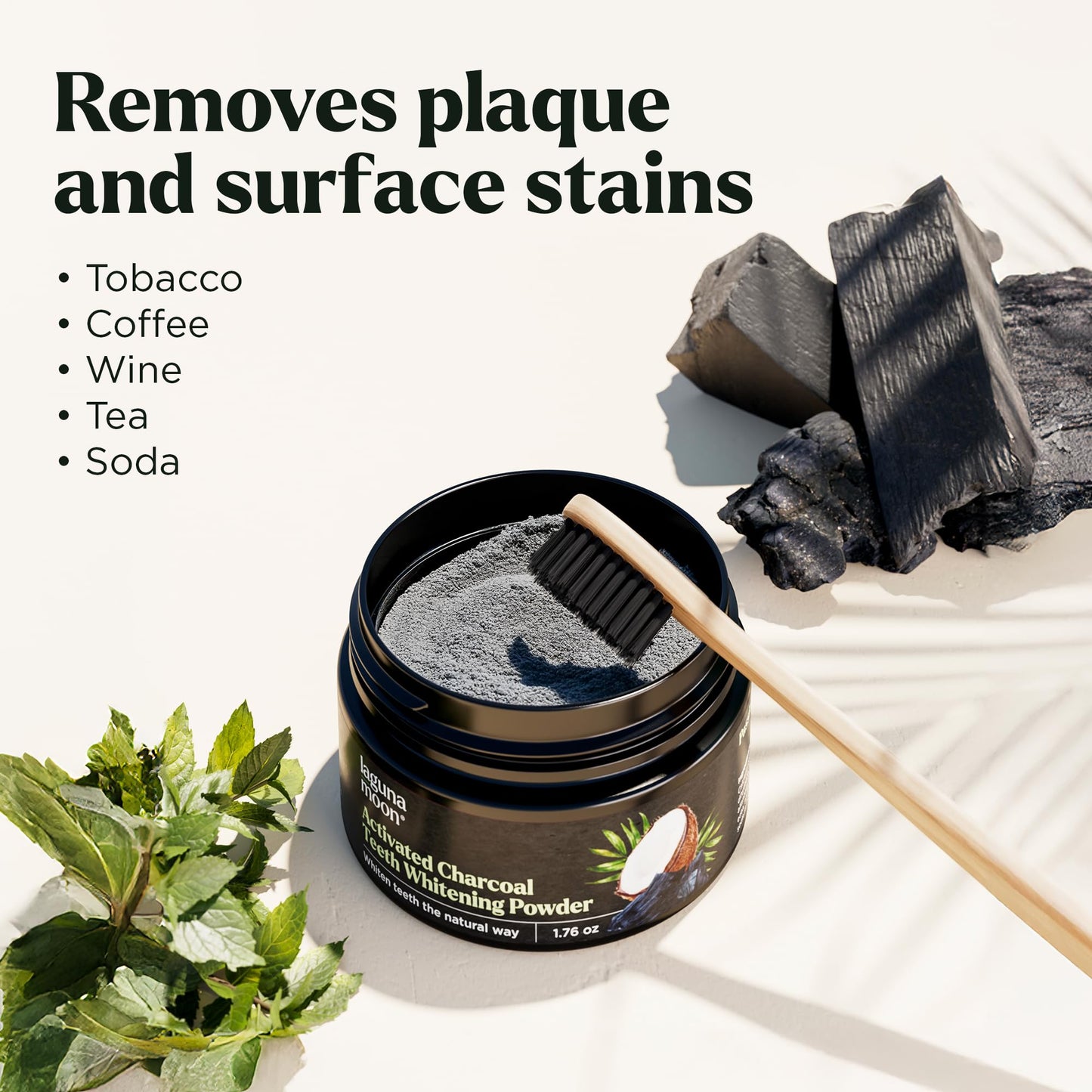 Lagunamoon Activated Charcoal Teeth Whitening Powder 50g – Coconut Charcoal, Safe for Gums