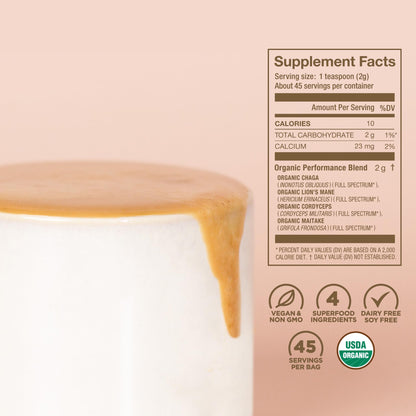 Laird Superfood Organic Performance Mushroom Blend – Chaga, Cordyceps, Lion's Mane & Maitake (3.17 oz)
