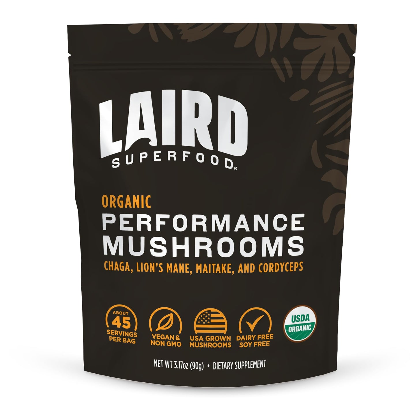 Laird Superfood Organic Performance Mushroom Blend – Chaga, Cordyceps, Lion's Mane & Maitake (3.17 oz)