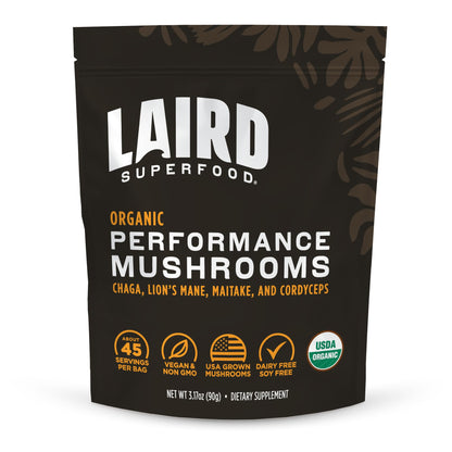 Laird Superfood Organic Performance Mushroom Blend – Chaga, Cordyceps, Lion's Mane & Maitake (3.17 oz)