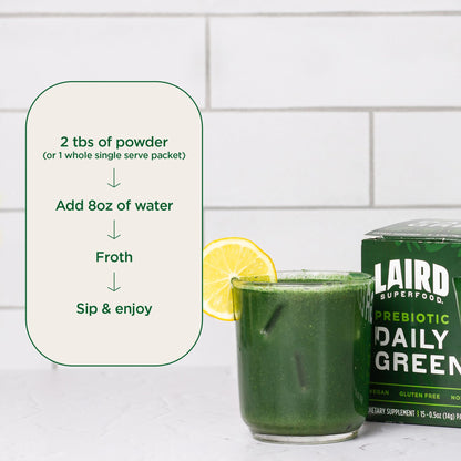Laird Superfood Prebiotic Daily Greens Powder – Essential Vitamins & Minerals, Prebiotic Fiber, Adaptogen & Fruits & Vegetables – Non-GMO, Vegan, 14.8 oz