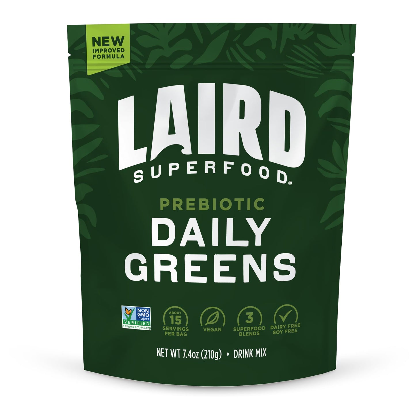 Laird Superfood Prebiotic Daily Greens Powder – 7.8 oz Bag | Vegan, Non-GMO