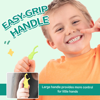 Lakeyface Biodegradable Kids Flossers – Elephant Design, Mint, BPA Free, Pack of 4